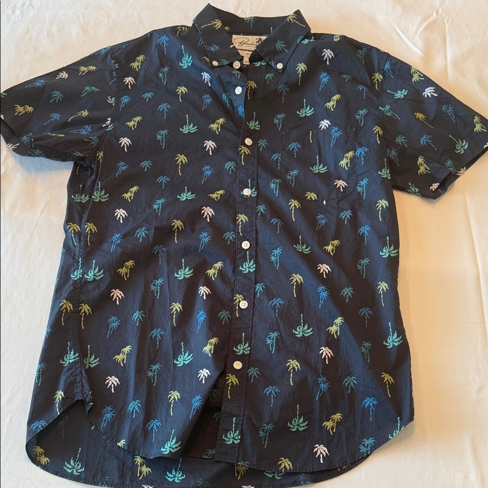 Bonobos Dark Blue Riviera Shirt with Colorful Palm Print